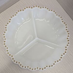 Elegant White and Gold Divided Serving Dish